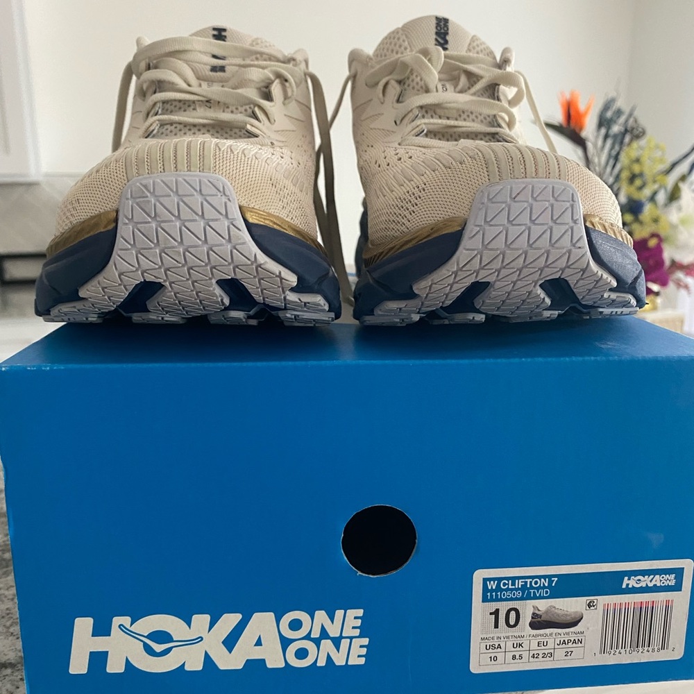 Hoka One One Women's Athletic Shoes in Cream and Blue
